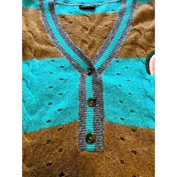 Torrid Plus Vegan Cashmere Teal Pointelle Pullover Henley Rainbow Patch Measured - Picture 9 of 13